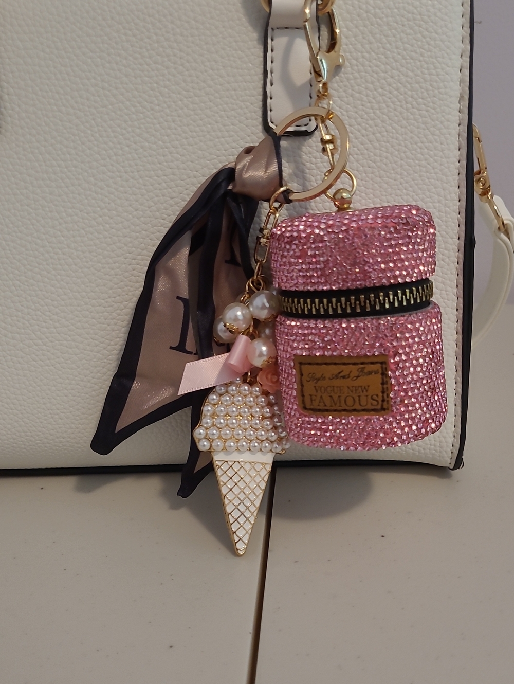 Pink Crystal Mini Pouch Bag Charm Keychain
